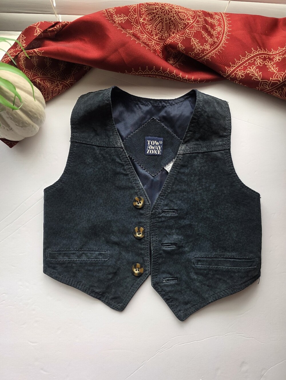 Vintage Tow Away Zone Genuine Suede Vest Navy Blue Size 3 Toddler 80s